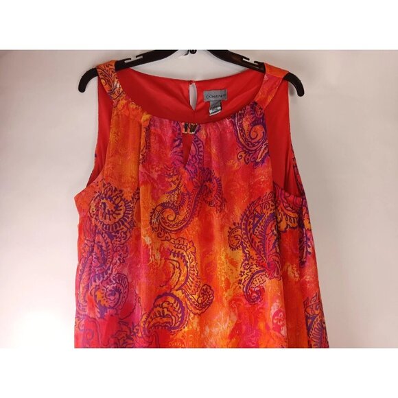 Catherines Women Maxi Dress Orange Red Paisley Sleeveless Stretch Lined Plus 2X - Picture 3 of 9